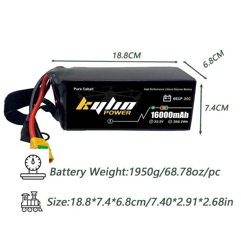 16000mAh 6S 22.2V 25C Lipo Battery for UAV, Multicopter, Drone