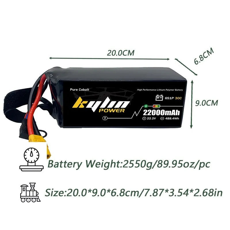 22000mAh 6S 22.2V 25C Lipo Battery with AS150 + XT150 for Multirotor