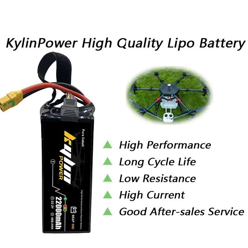 22000mAh 6S 22.2V 25C Lipo Battery with AS150 + XT150 for Multirotor