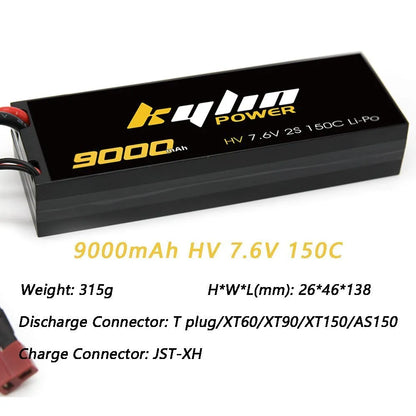 9000mAh HV 7.6V 150C Hard Case Lipo Battery for Racing Car