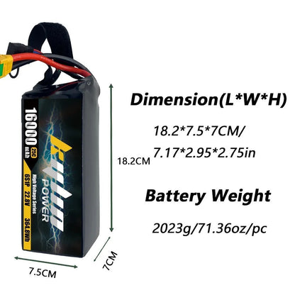 16000mAh 6S 22.8V 25C High Voltage Lipo Battery for Agricultural Spraying Drones